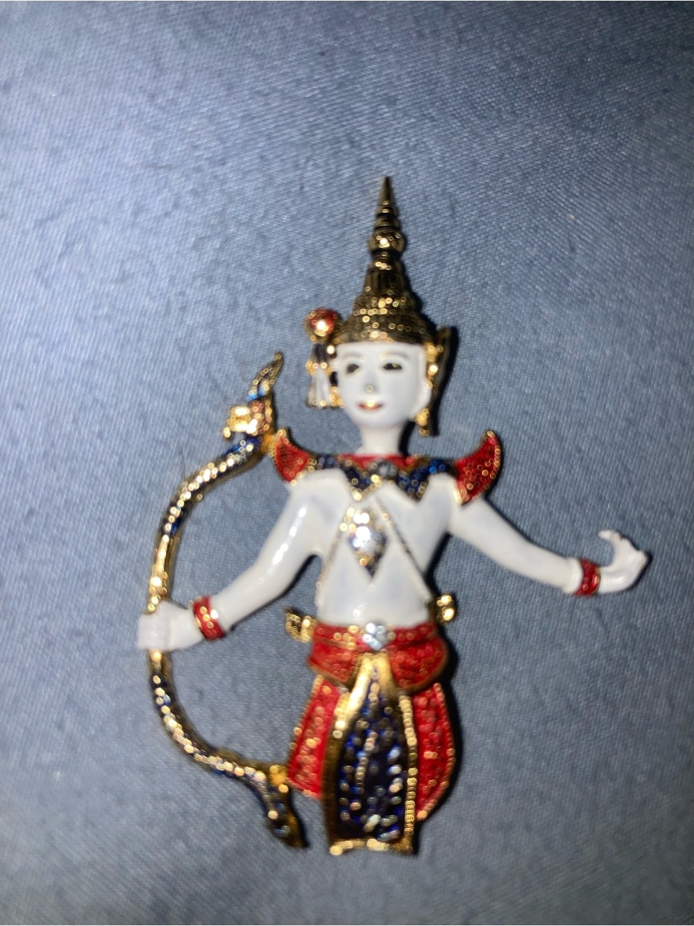 Ramayana bow character
Thai-style Enamel Archer Brooch in White, Red & Gold - Picture 2 of 3